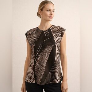 “Express” Black and Cream Patterned Blouse